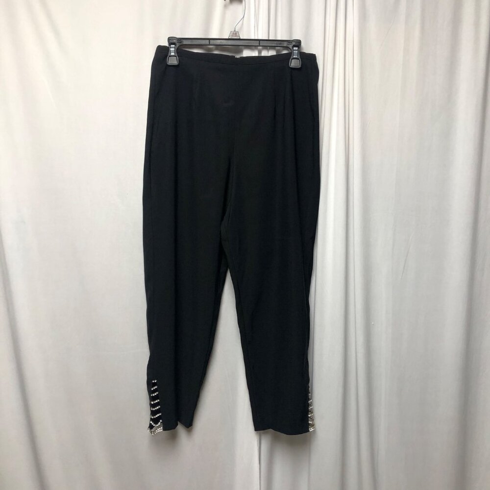 Nancy Bolen City Girl Ankle Black Pants Womens Size 8 Rhinestone at Cuffs Comfy